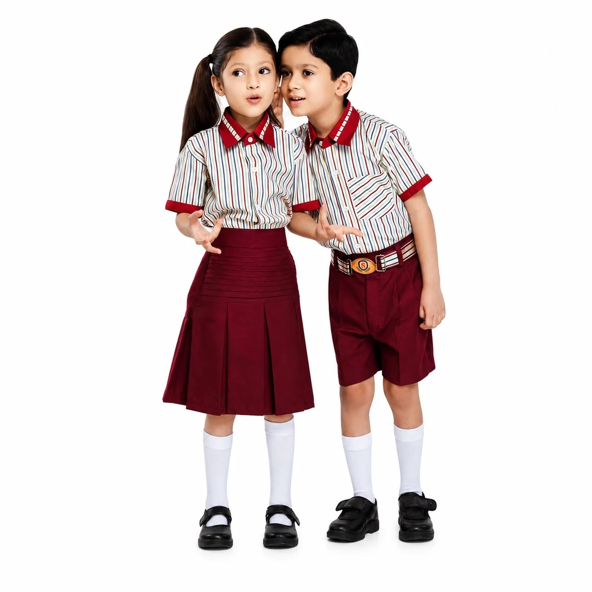 Striped Shirt and Maroon Bottom School Uniform Set