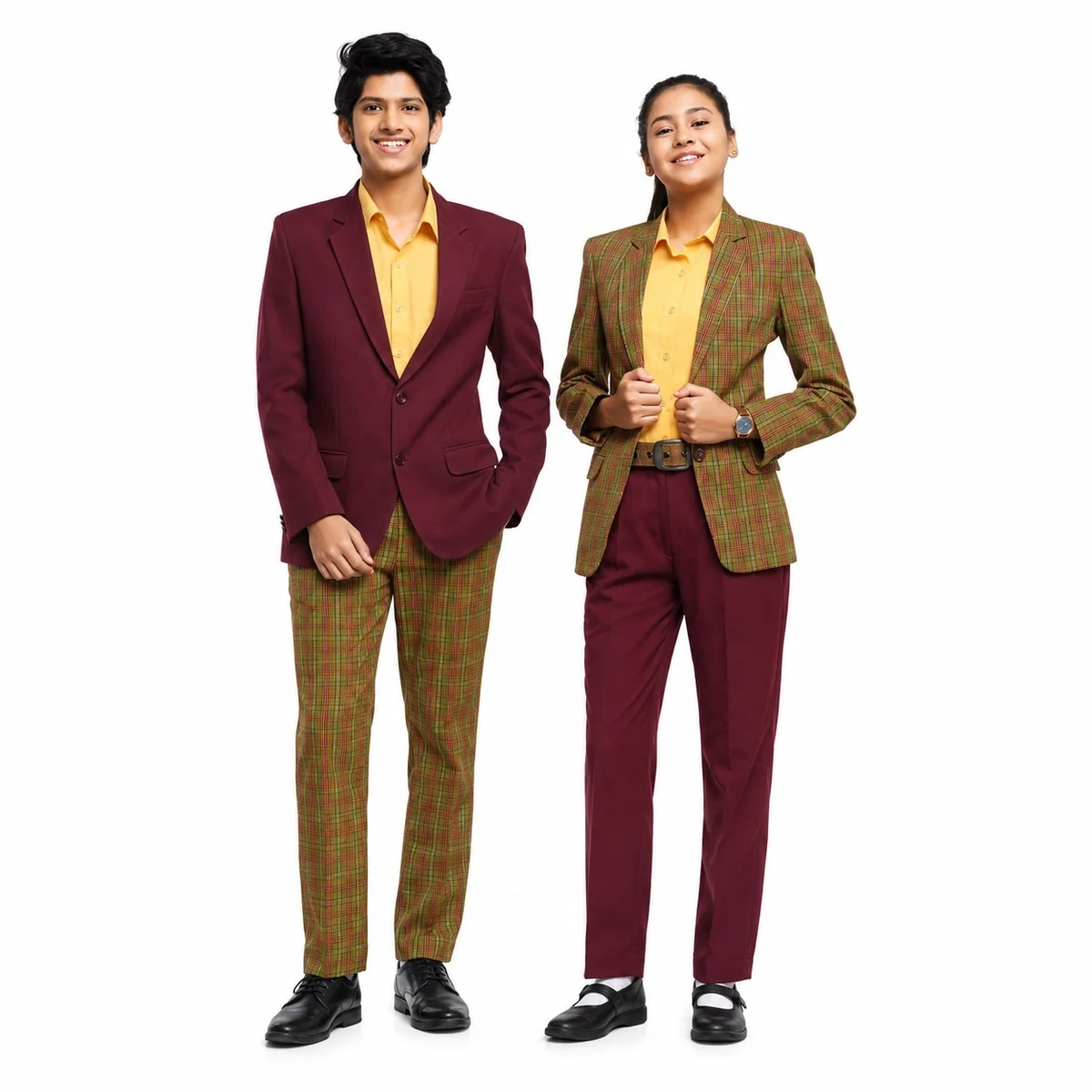 Maroon and Green Check School Uniform Set