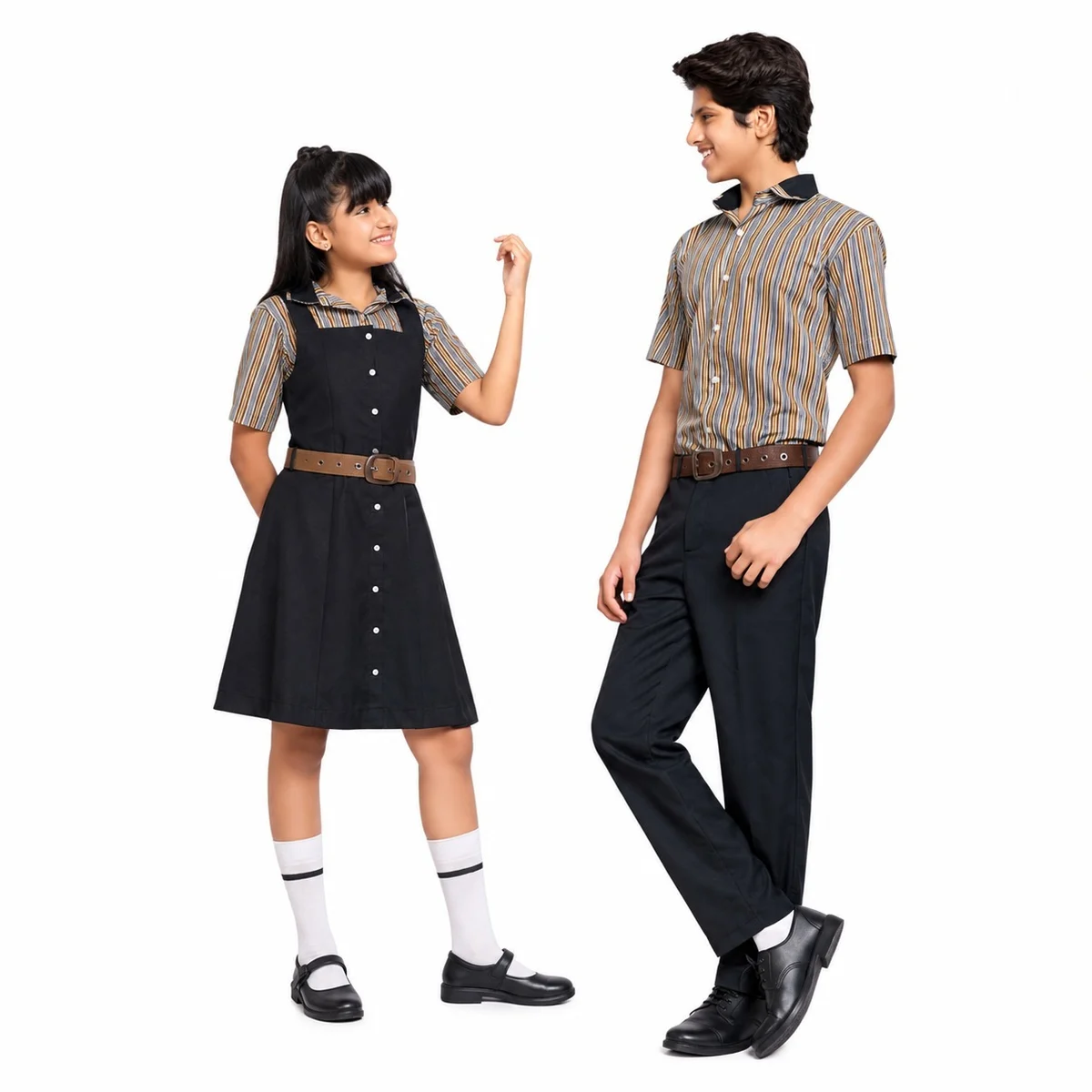 Multi-Color Striped and Black School Uniform Set
