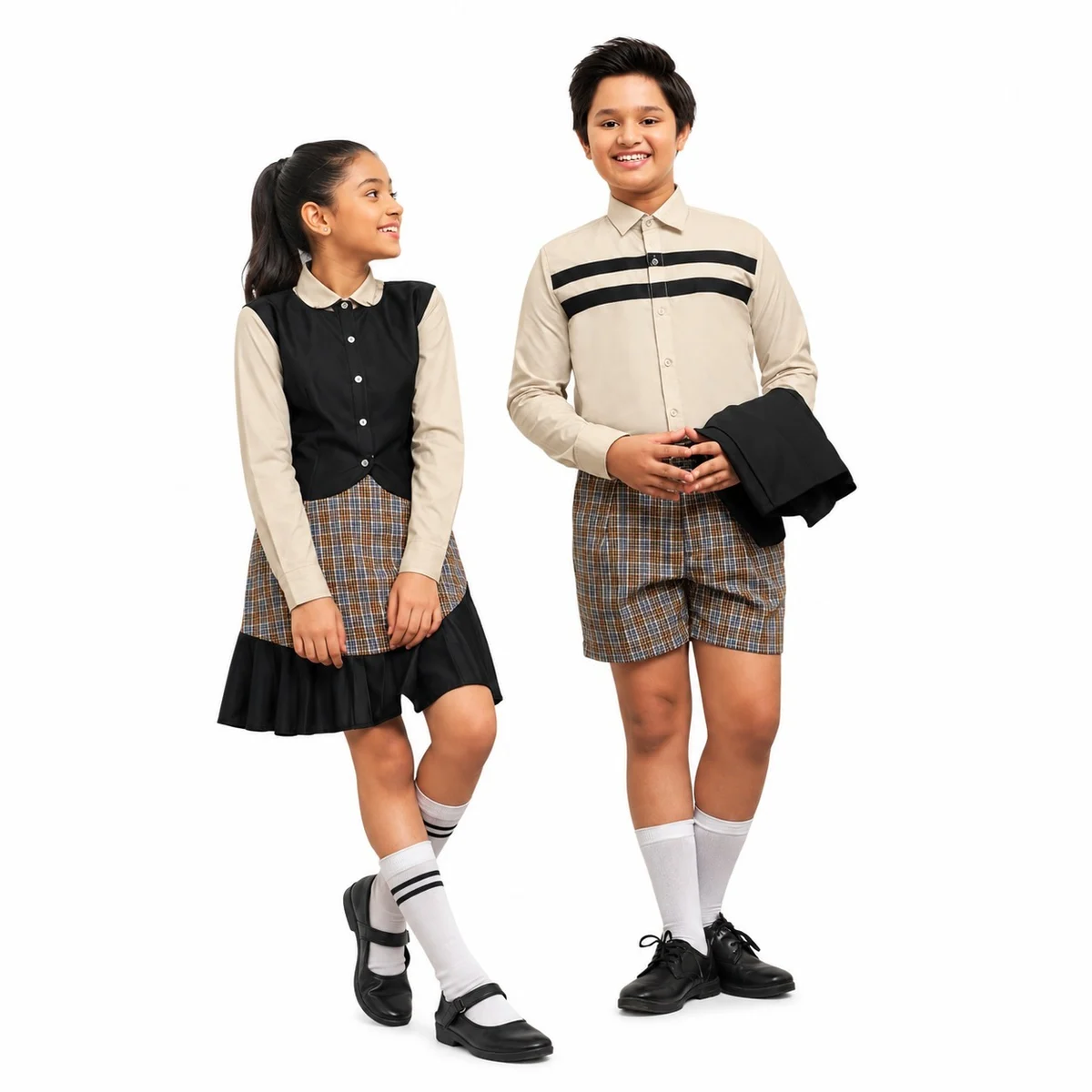Beige and Black School Uniform Set