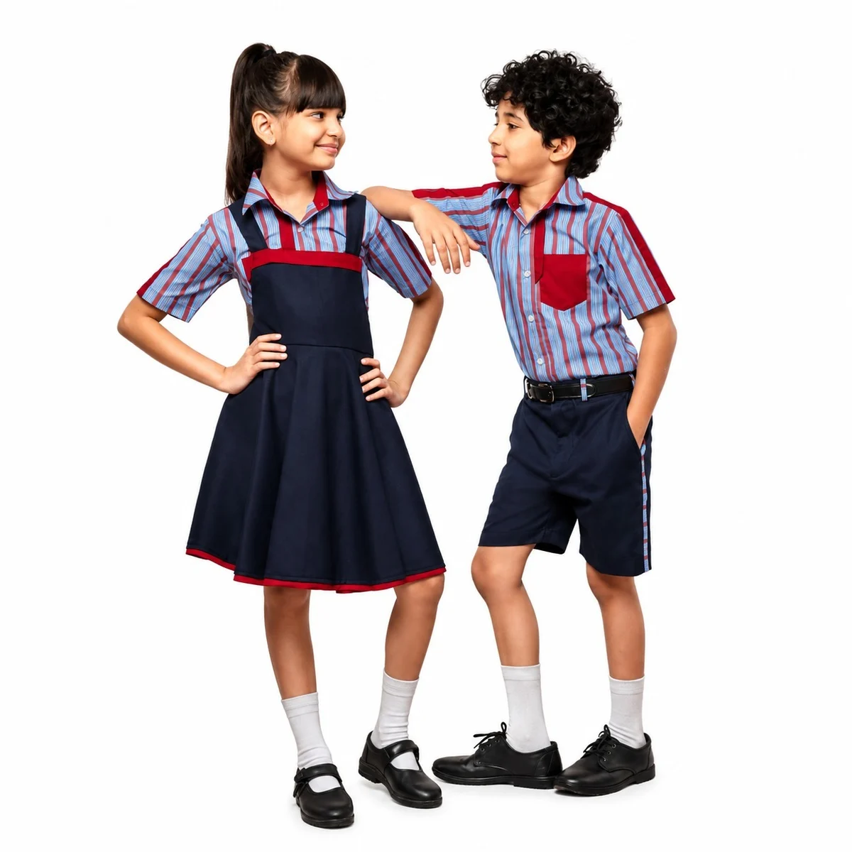 Blue and Red Striped School Uniform Set