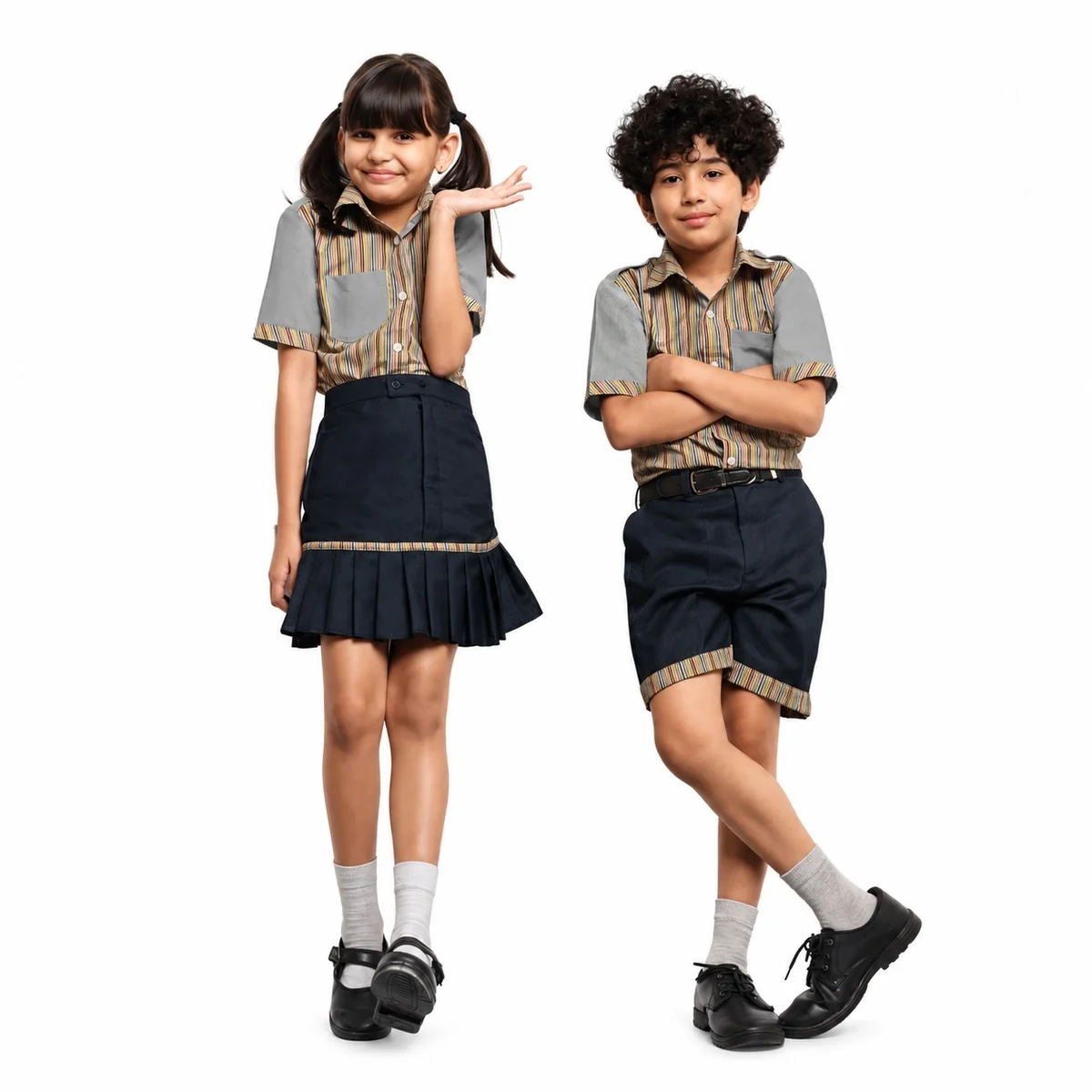 Striped and Dark Grey School Uniform Set