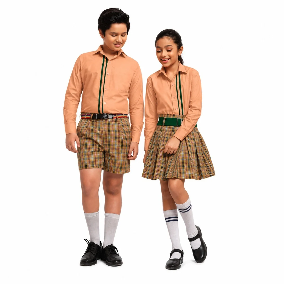 Peach and Plaid Childrens School Uniform Set