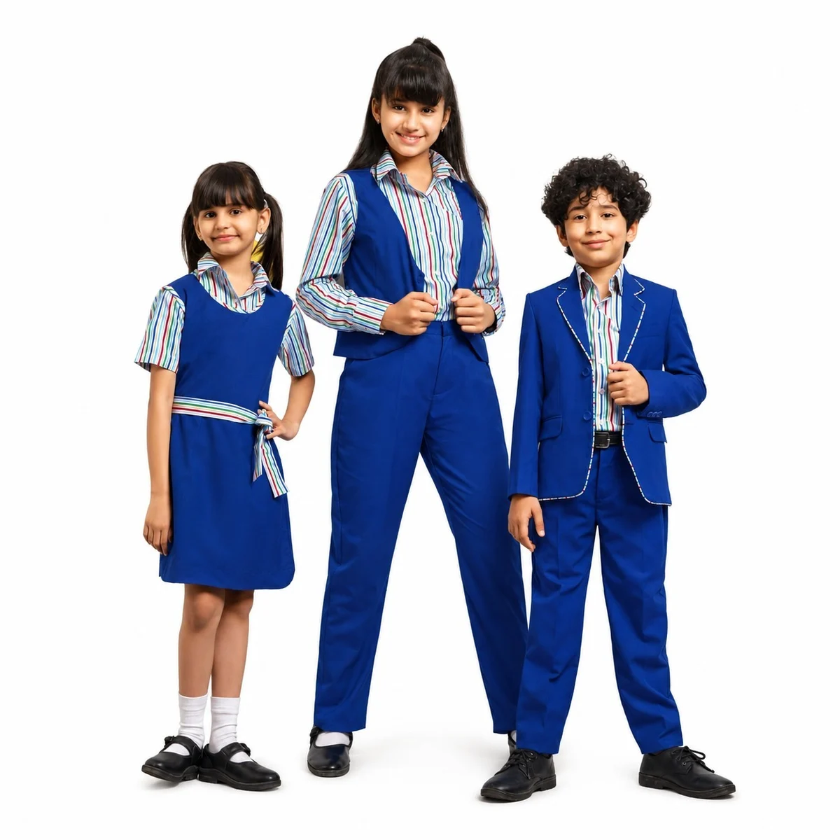 Royal Blue and Multi-Stripe School Uniform Set