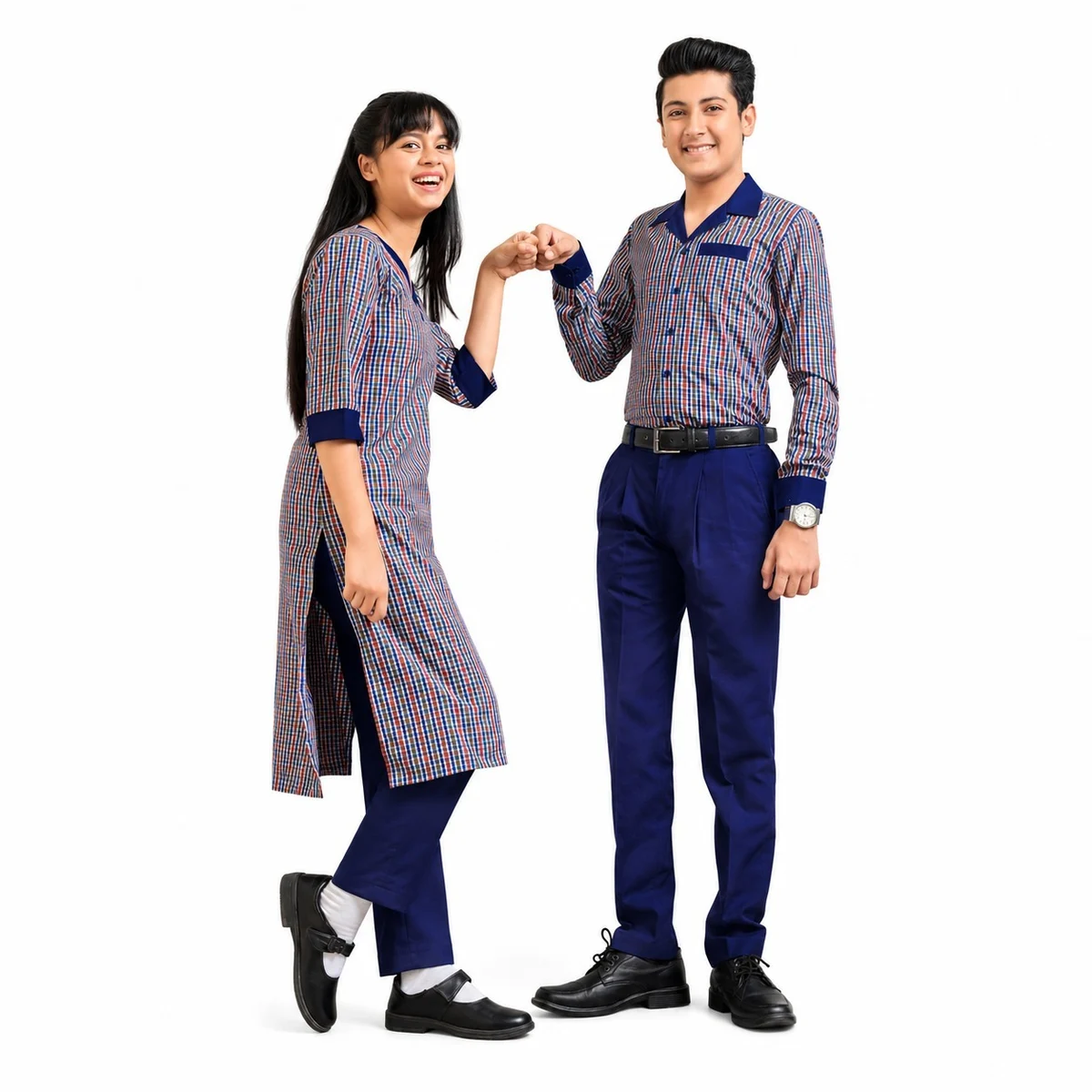 Multi-Color Plaid and Blue School Uniform Set
