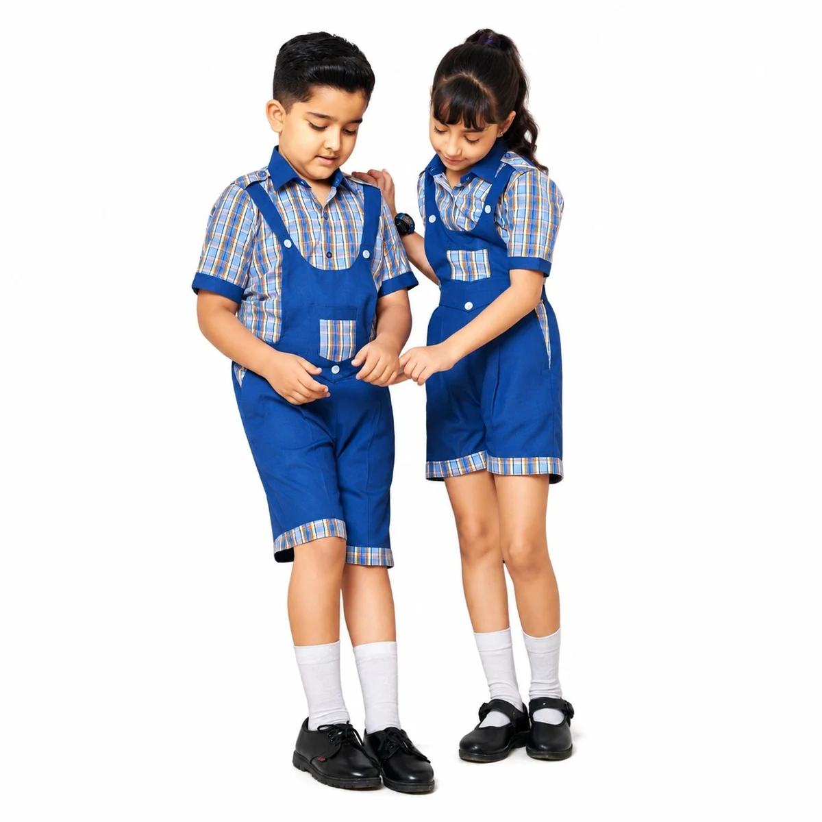Royal Blue And Plaid School Uniform Set
