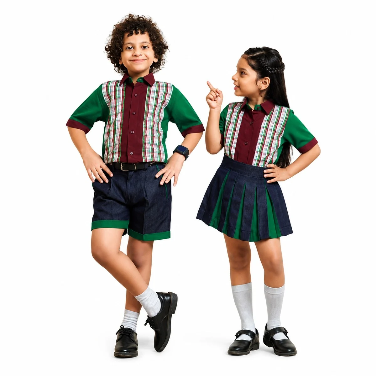 Green, Maroon and Navy Blue School Uniform Set