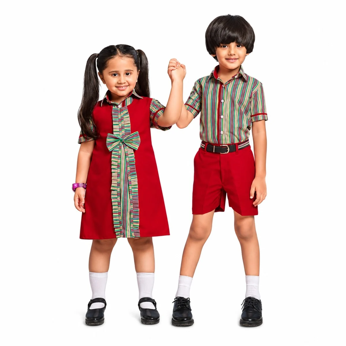 Maroon and Striped School Uniform Set