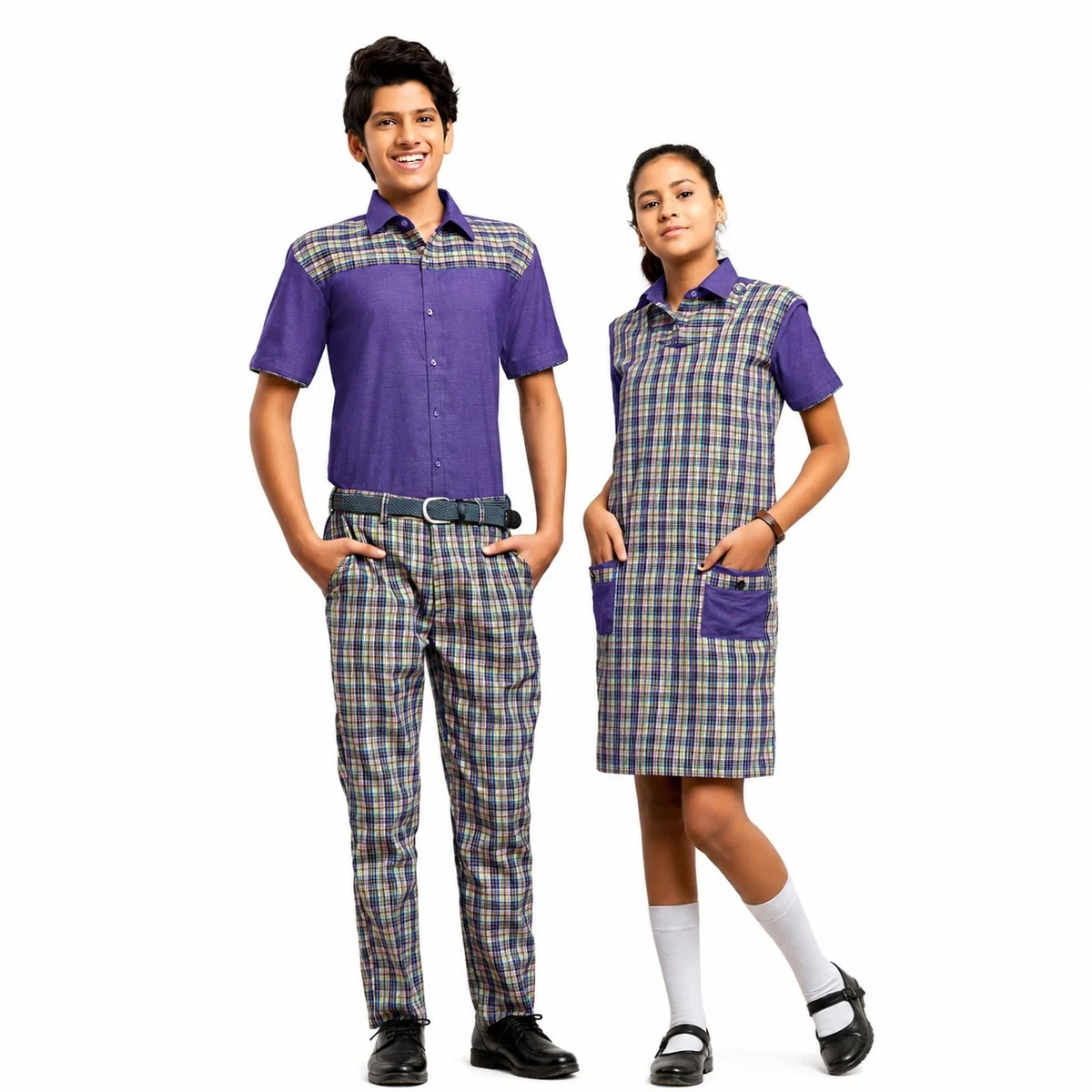 Purple and Plaid School Uniform Set