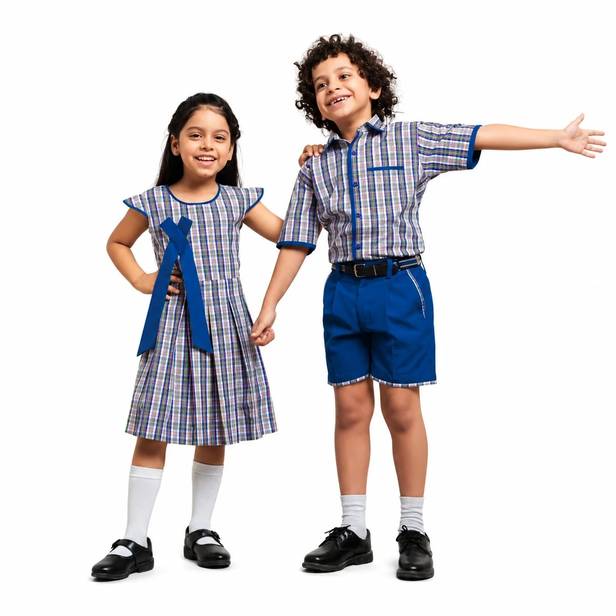 Multi-Color Plaid and Blue School Uniform Set