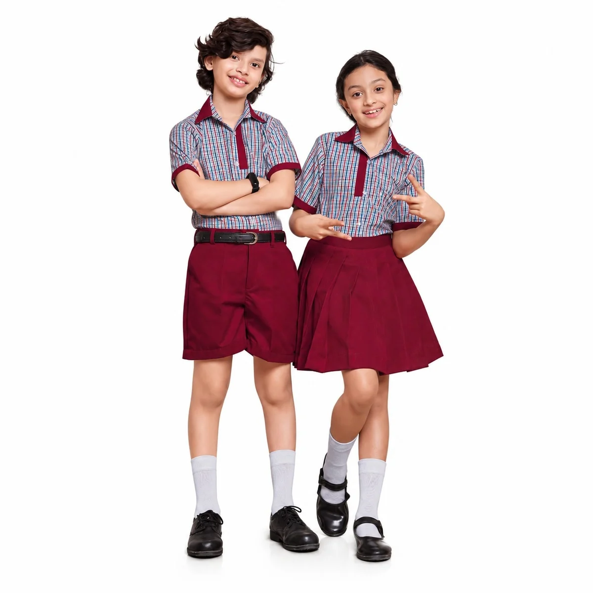 Red And Blue Checked School Uniform Set