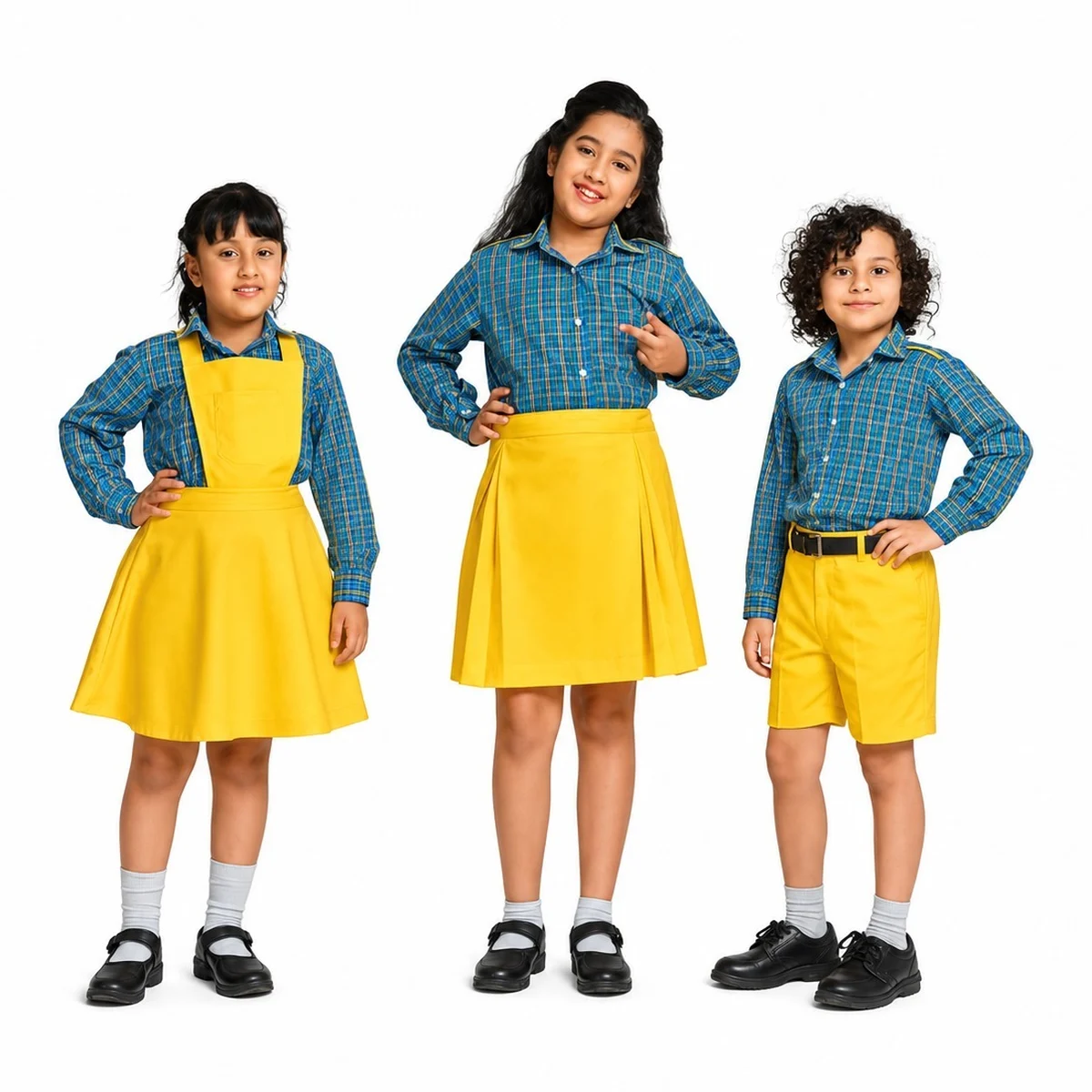 Yellow And Blue Plaid School Uniform Set