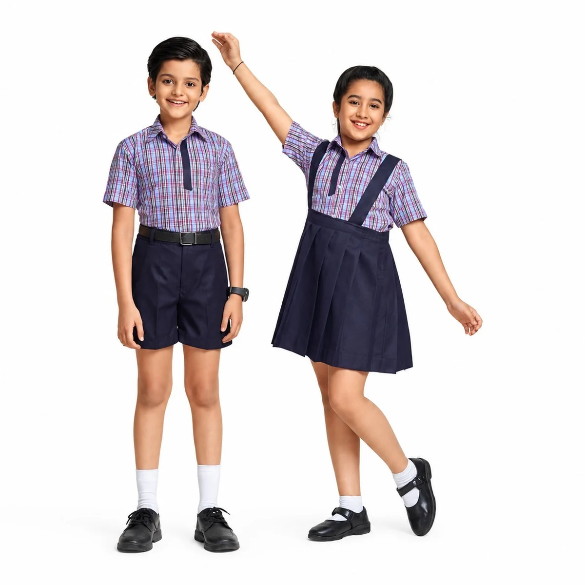 Student Poly-Cotton Plaid and Navy Uniform Set