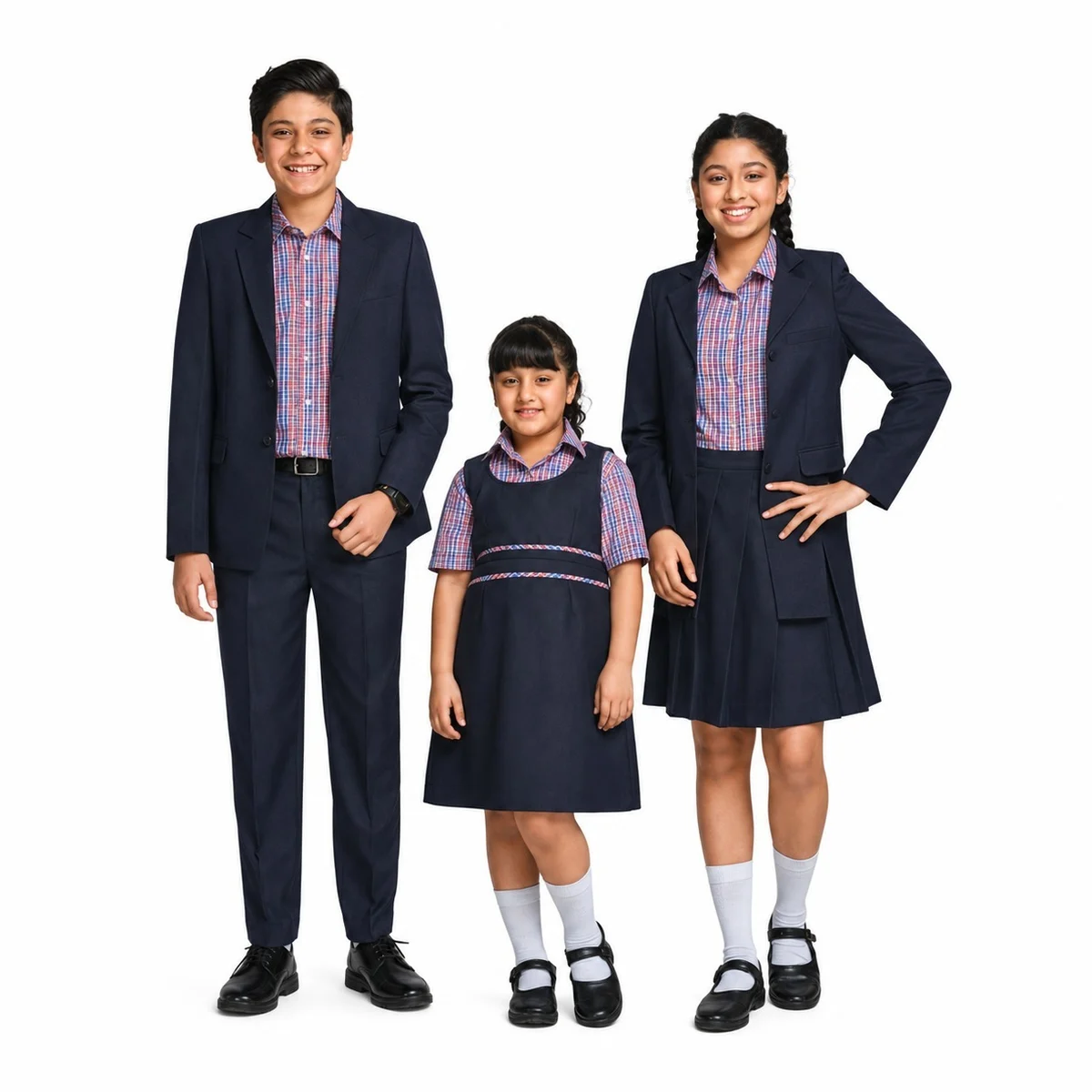 Navy Blue Blazer and Plaid School Uniform Set