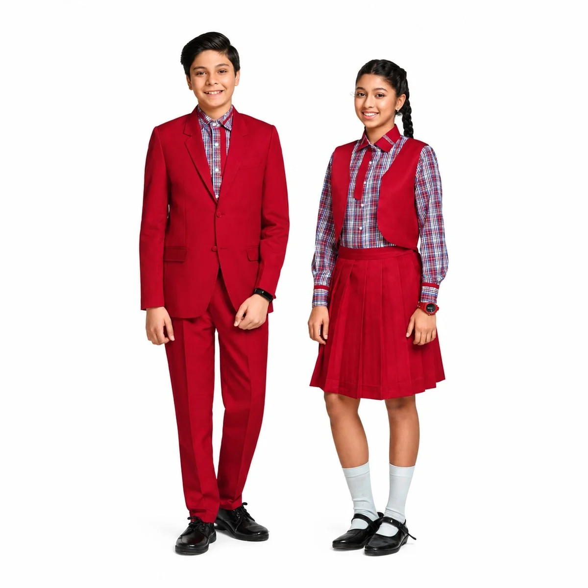 Red Poly-Cotton School Uniform Set for Boys and Girls