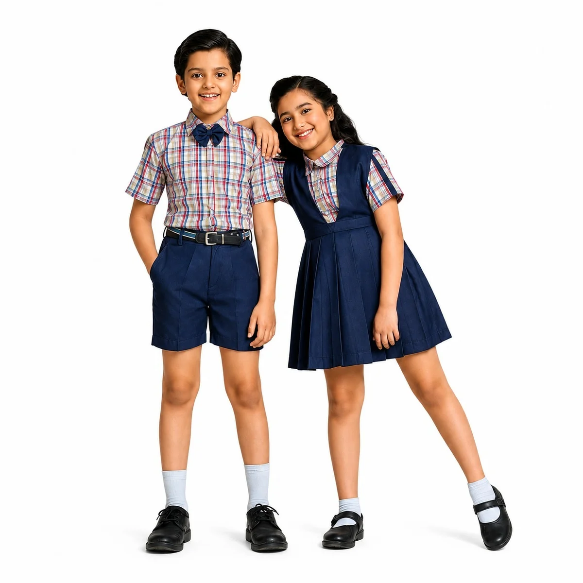 Navy Blue and Plaid School Uniform Set