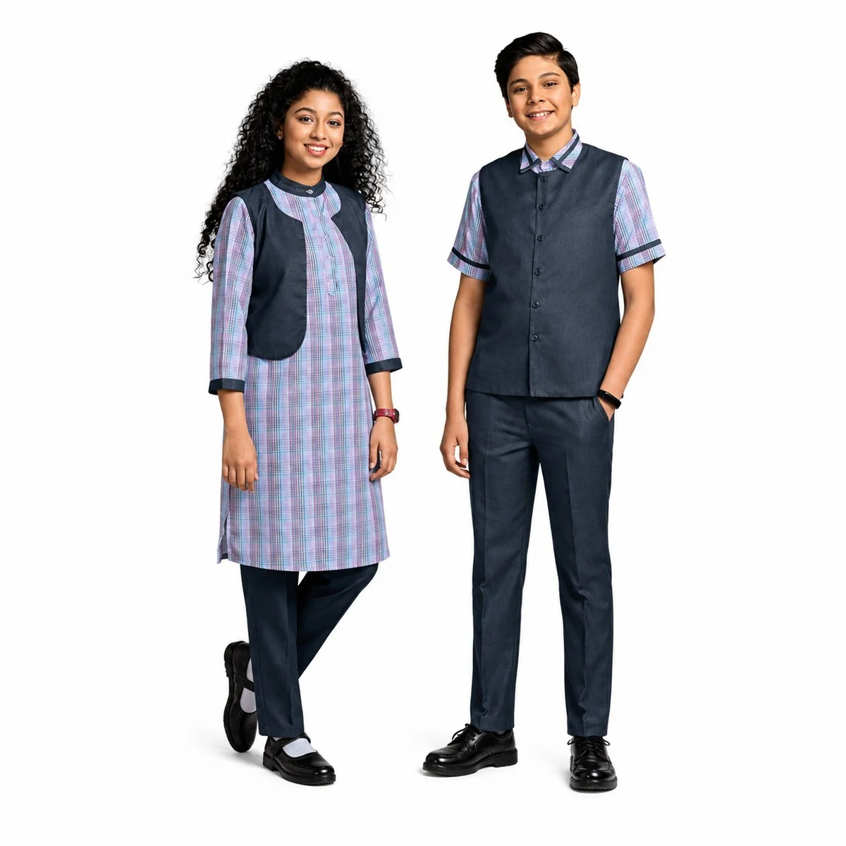 Blue and Purple Plaid School Uniform Set