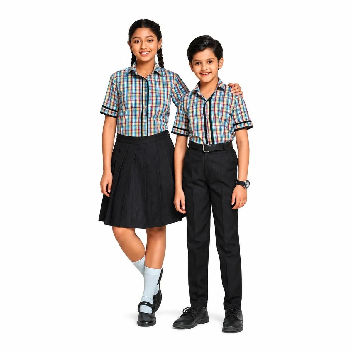 Multi-Colour Plaid School Uniform Set