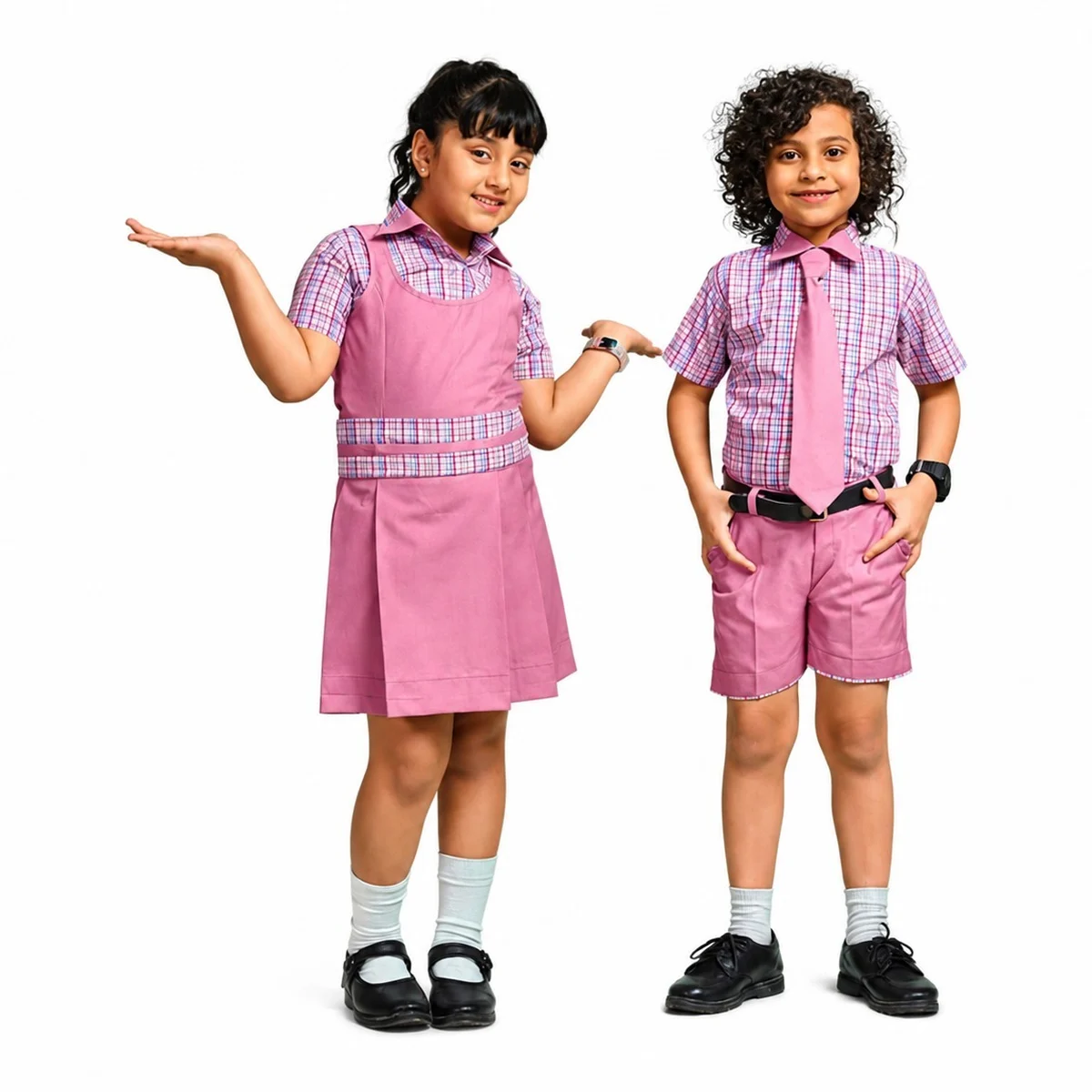 Childrens Pink And Plaid School Uniform Set