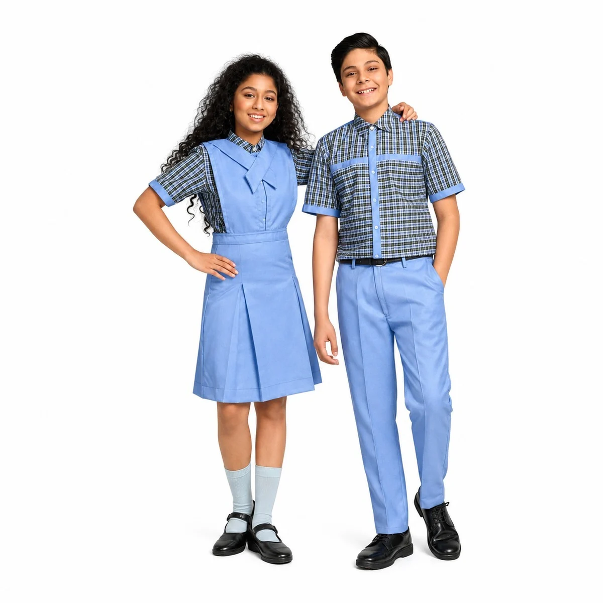 Light Blue and Plaid School Uniform Set
