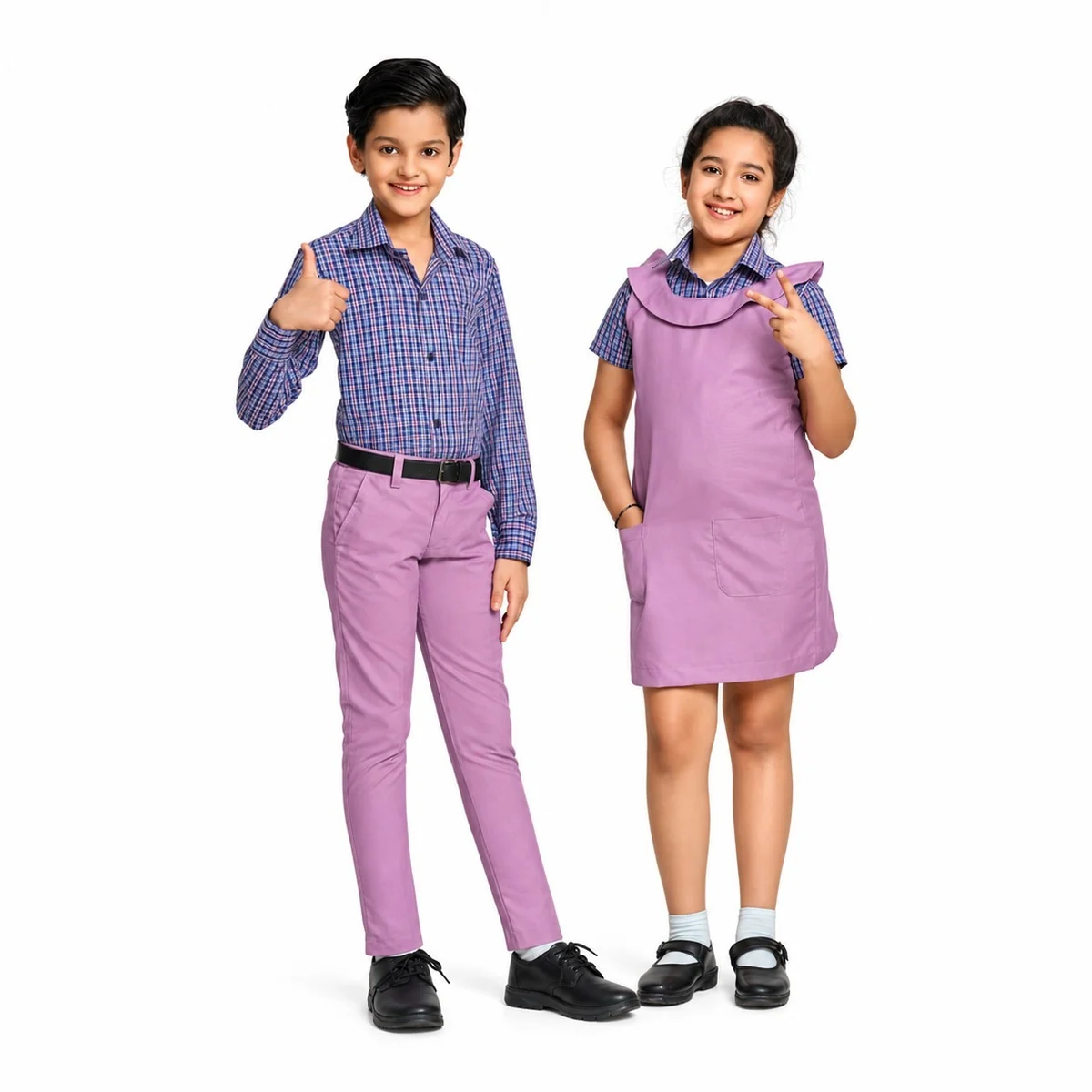 Purple and Blue Plaid Childrens School Uniform Set