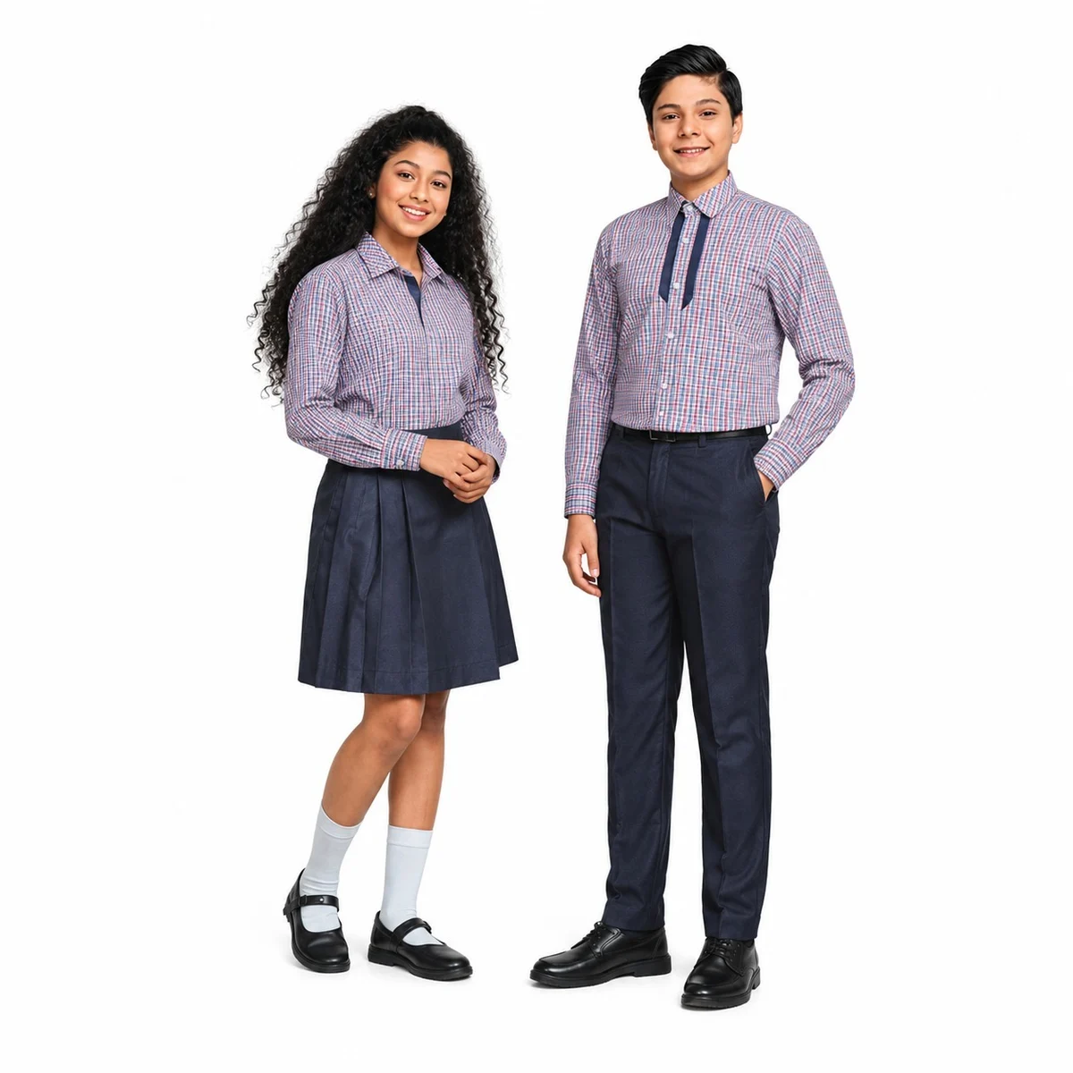 Checked Shirt and Navy Bottoms School Uniform Set