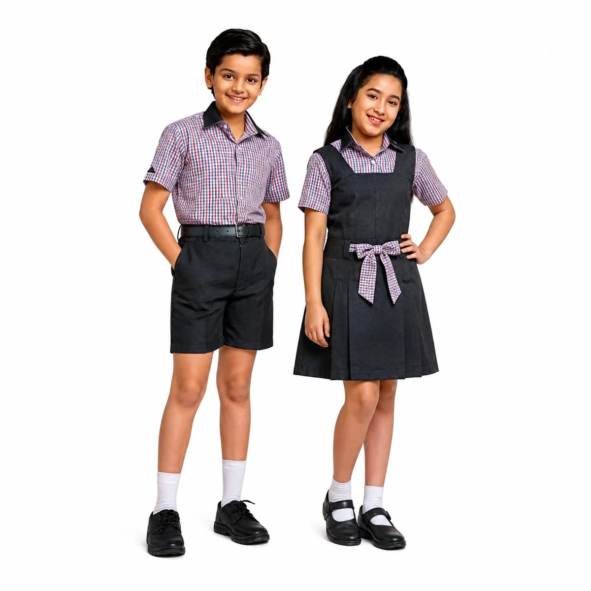 Red and Blue Check School Uniform Set