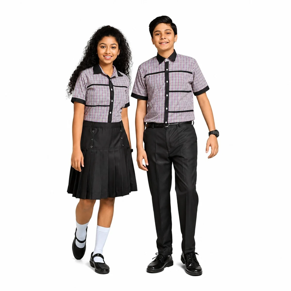 Checked Shirt and Black Bottom School Uniform Set