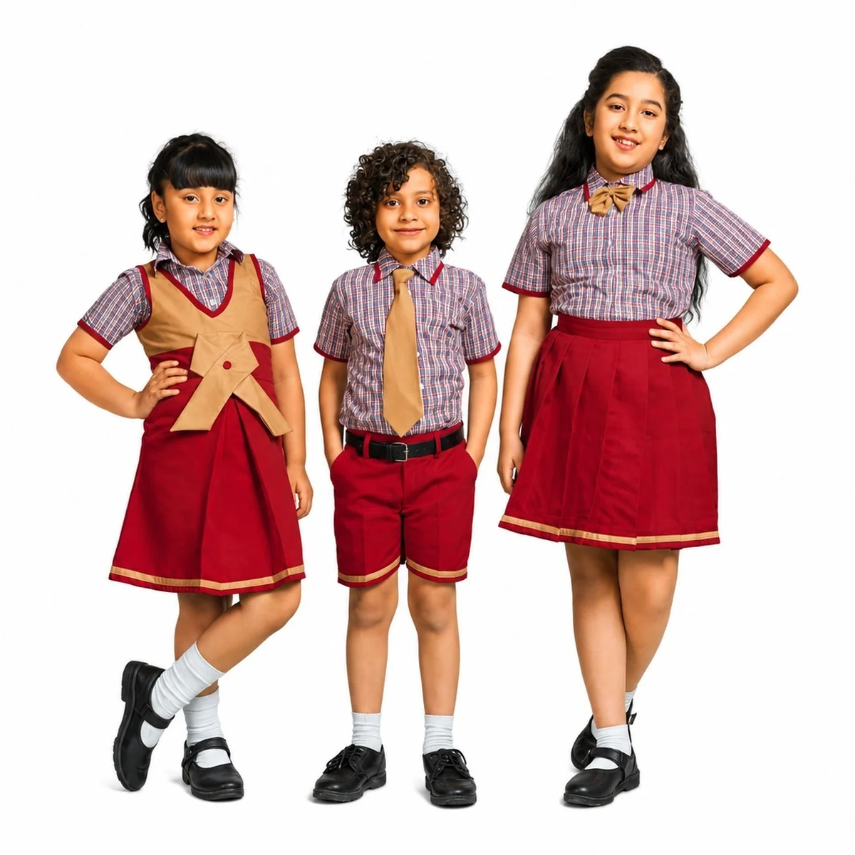 Maroon and Beige Checked School Uniform Set