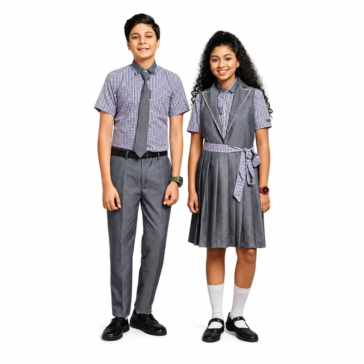 Grey and Checkered School Uniform Set