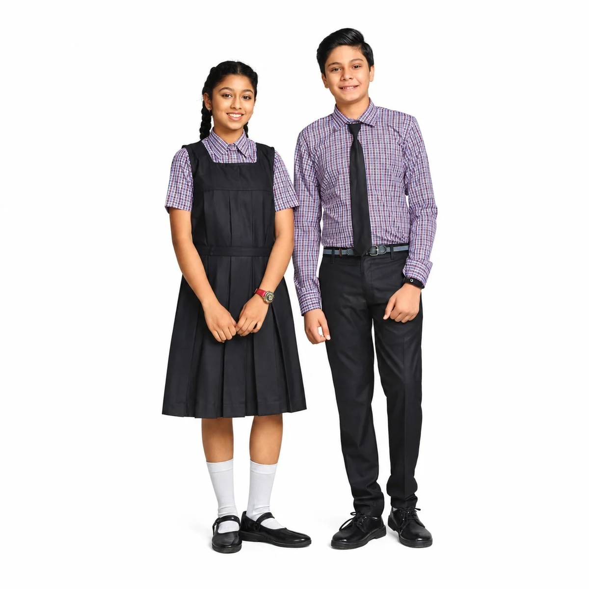 Purple Checkered School Uniform Set