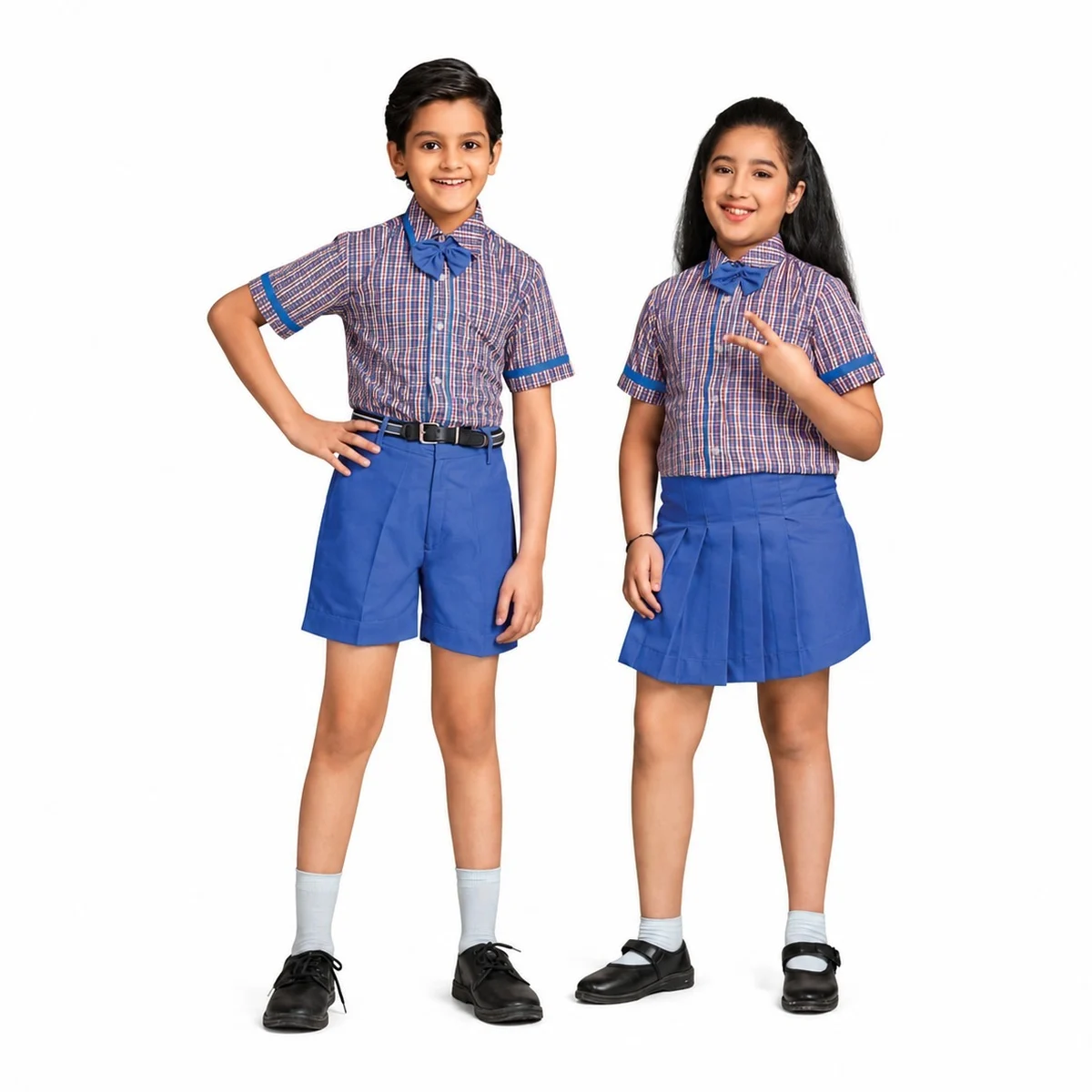 Blue and Red Checked School Uniform Set