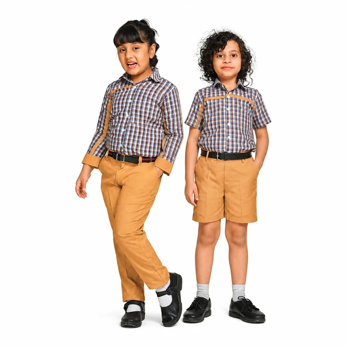 Multi-Color Plaid and Khaki School Uniform Set