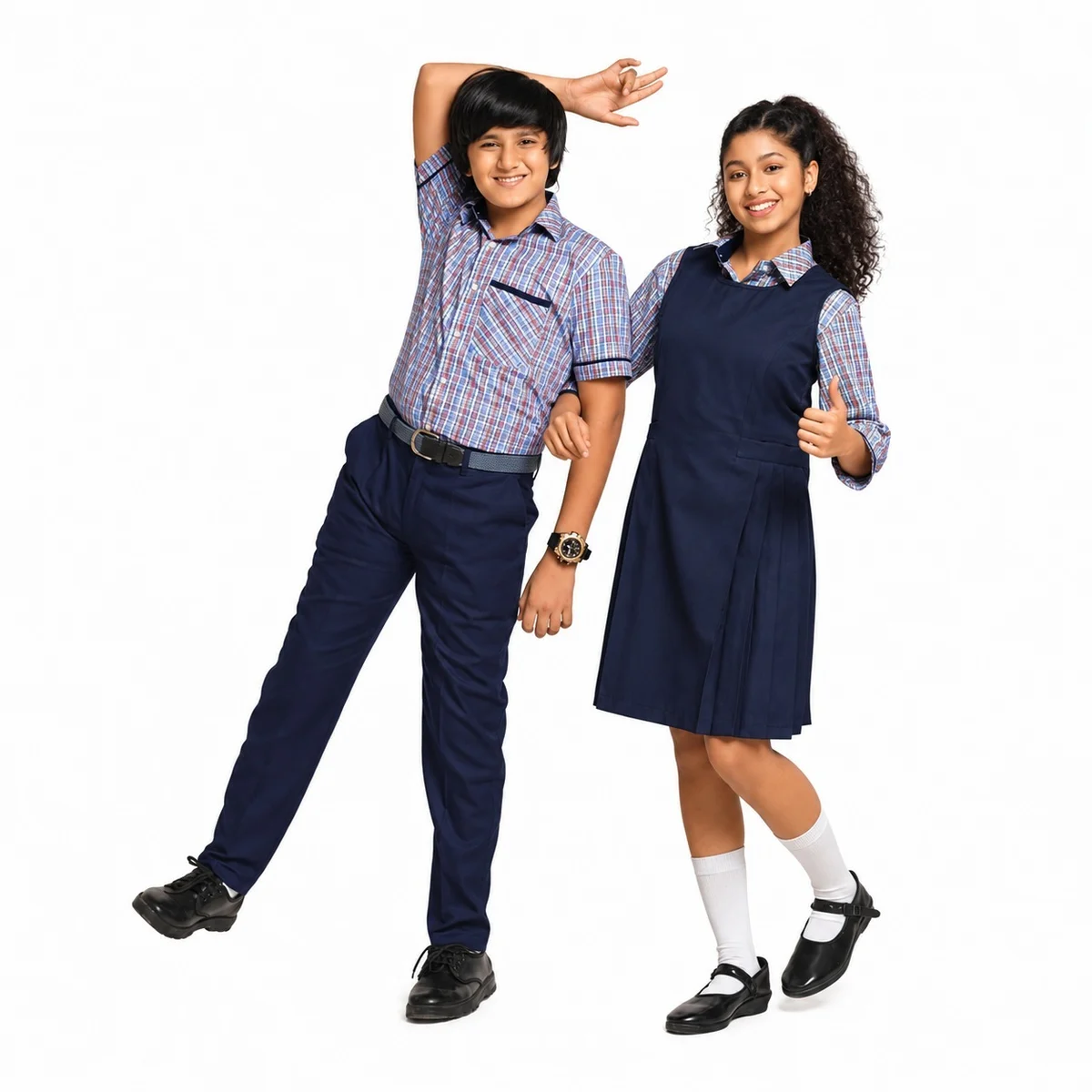 Blue and Red Plaid School Uniform Set