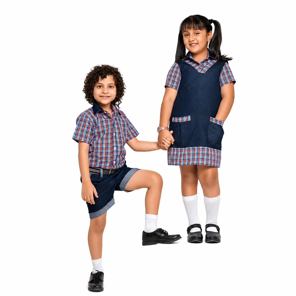 Blue and Red Plaid School Uniform Set