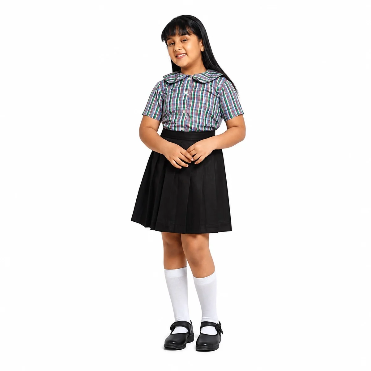 Girls Plaid Shirt and Pleated Skirt School Uniform Set