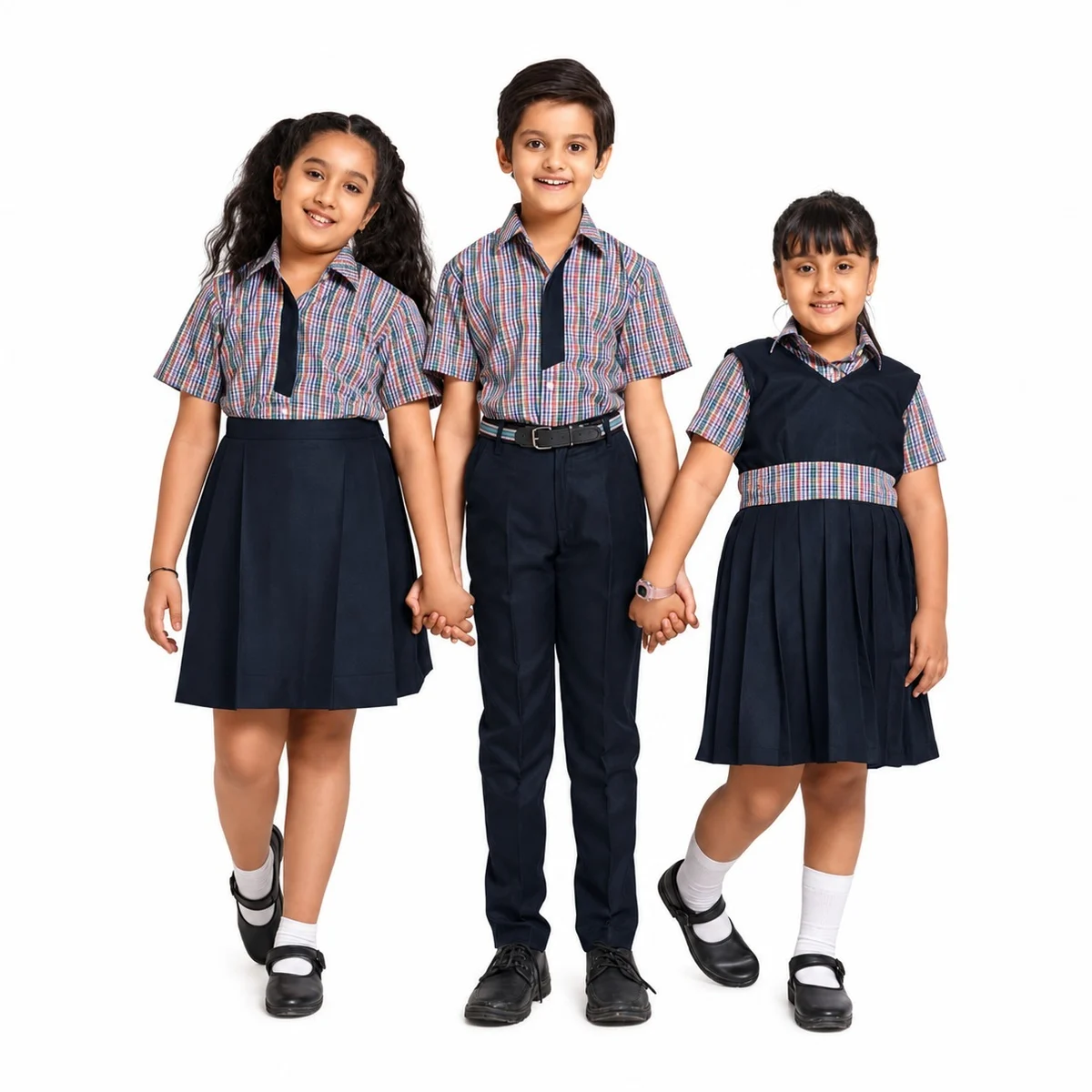 Multi-Color Check and Navy Blue School Uniform Set