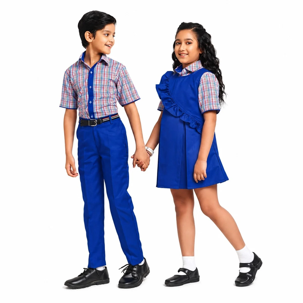 Royal Blue and Multi-Check School Uniform Set