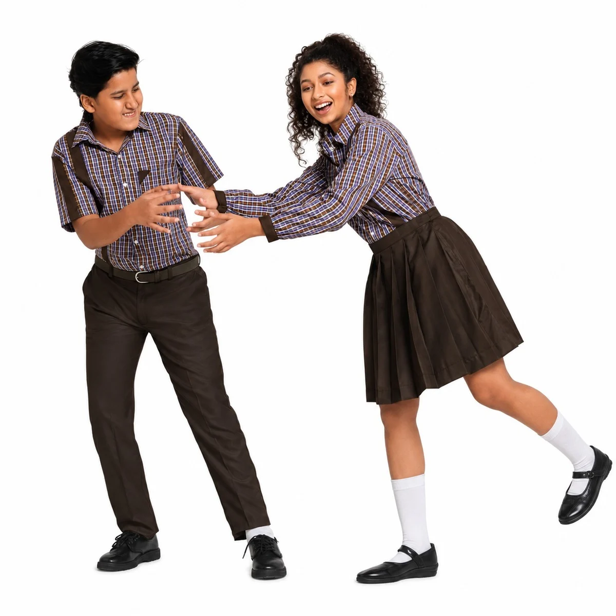 Brown and Plaid School Uniform Set