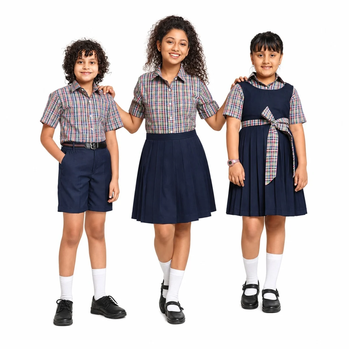 Multi-Color Check and Navy Blue School Uniform Set