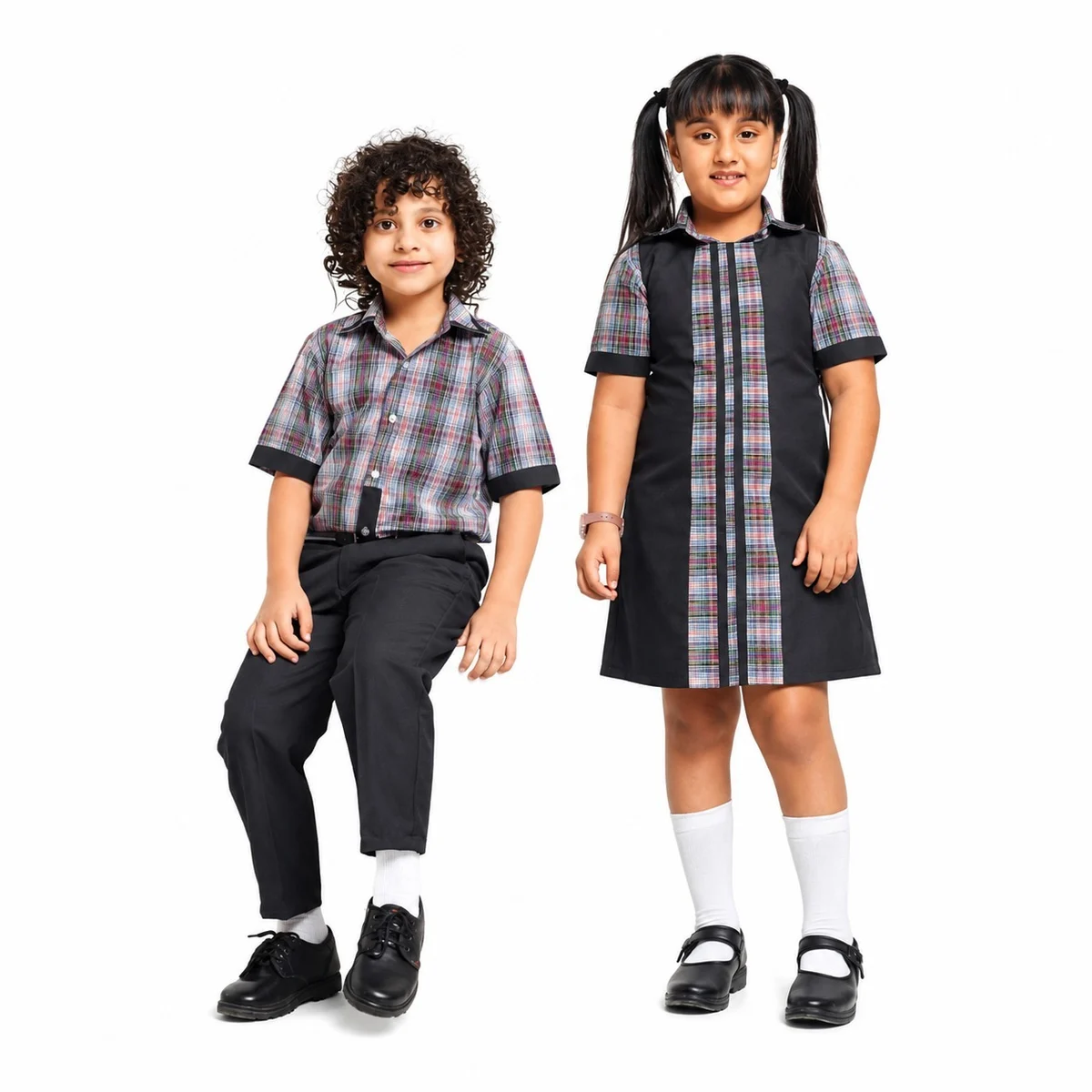 Multi-Color Plaid and Black School Uniform Set