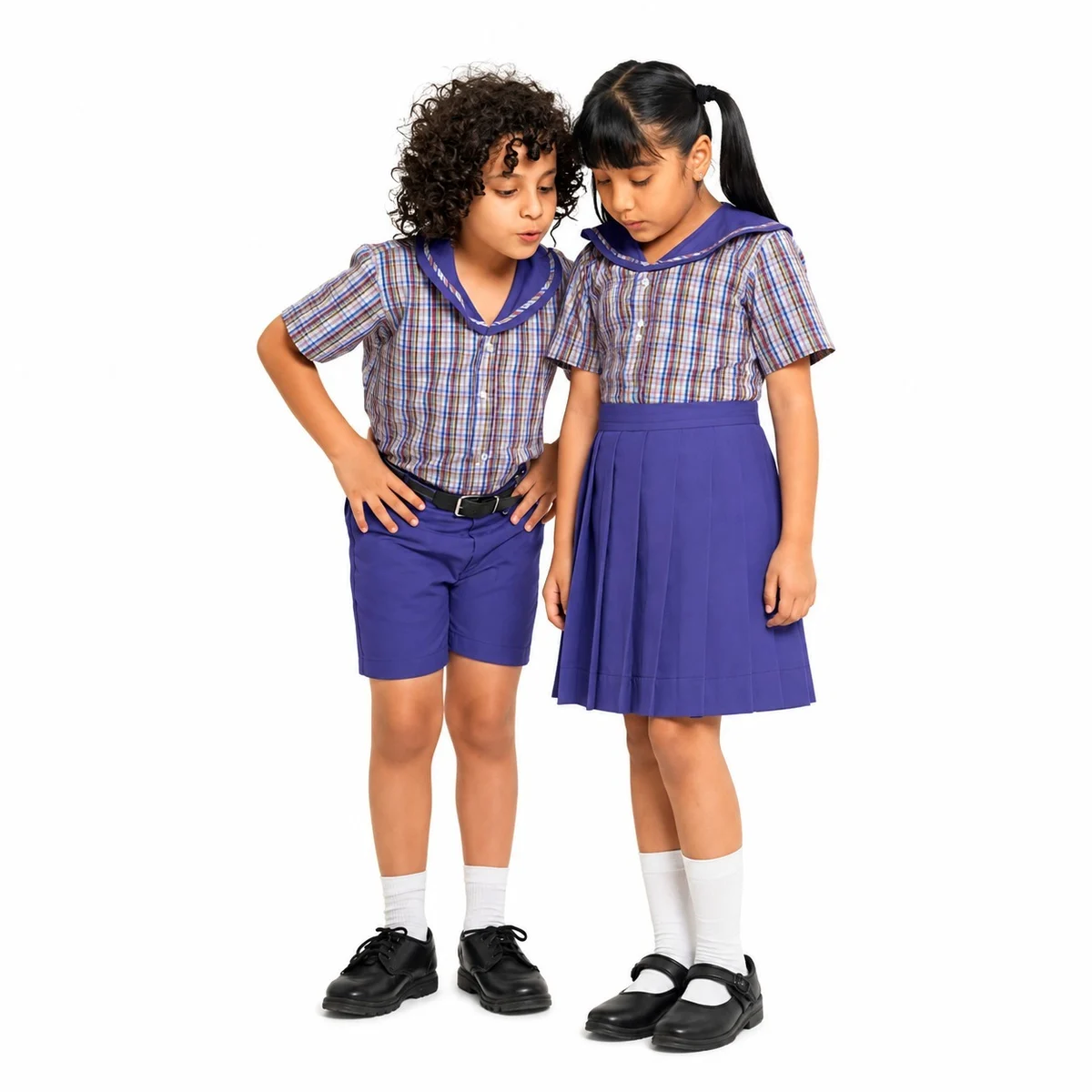 Childrens School Uniform Set with Sailor Collar and Plaid Shirt