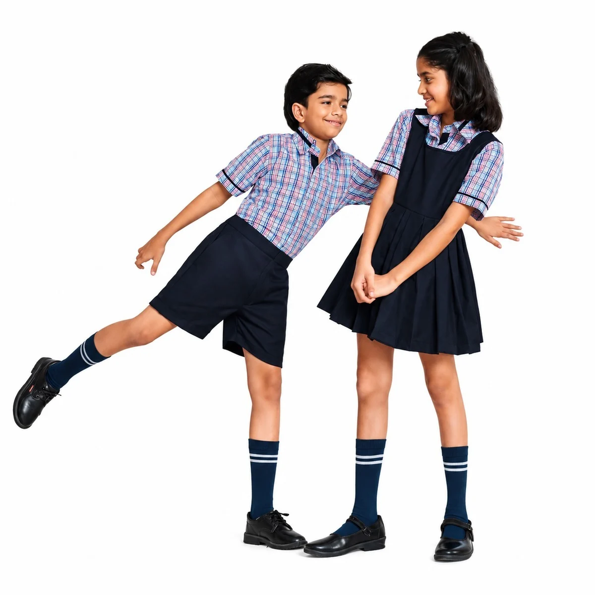 Blue and Red Plaid School Uniform Set