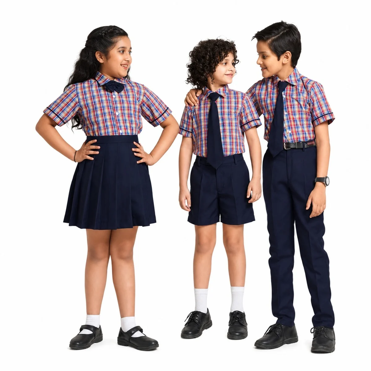 Red Blue Plaid School Uniform Set