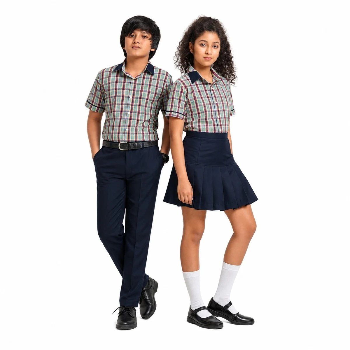 Multi-Color Plaid and Navy Blue School Uniform Set