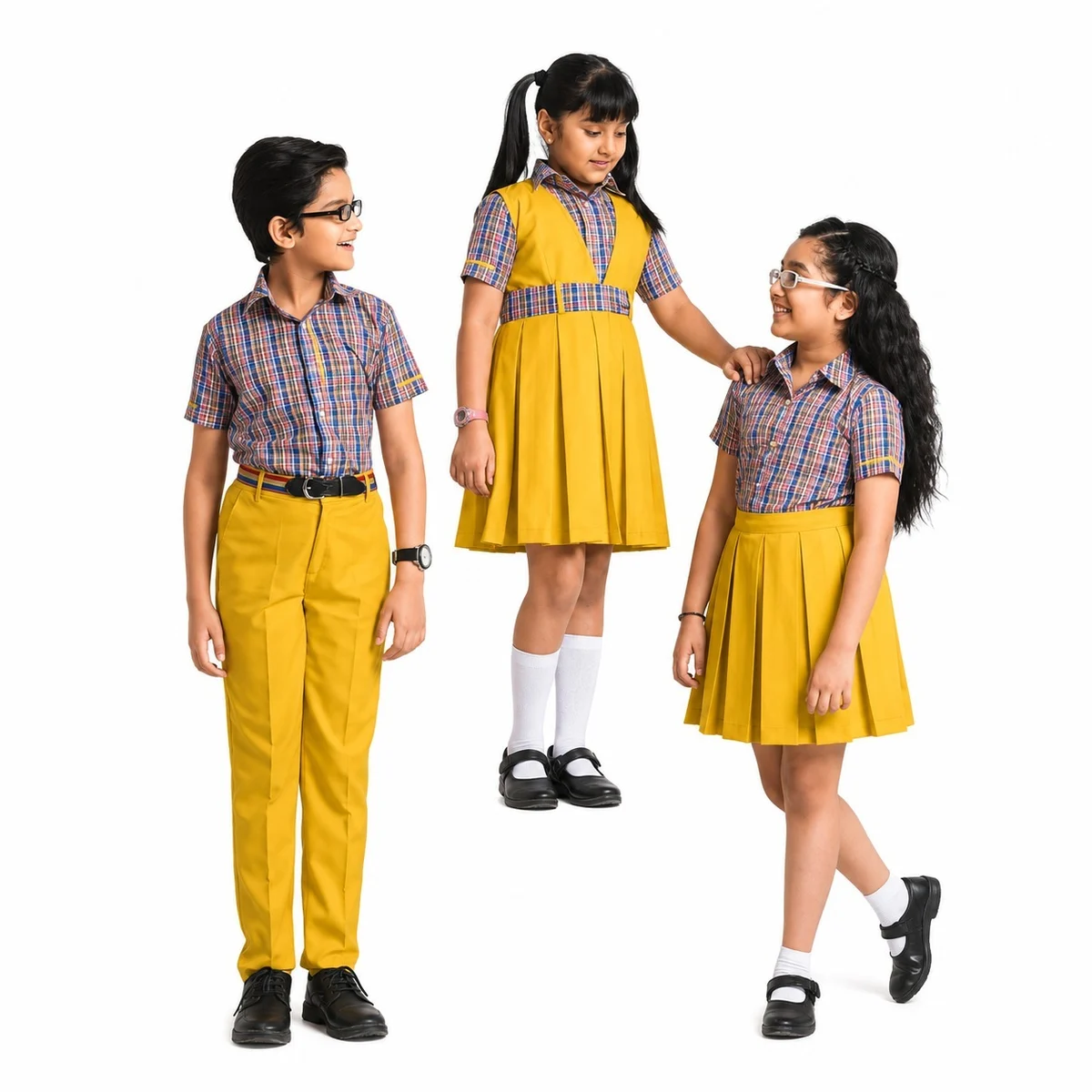 Yellow And Plaid Childrens School Uniform Set