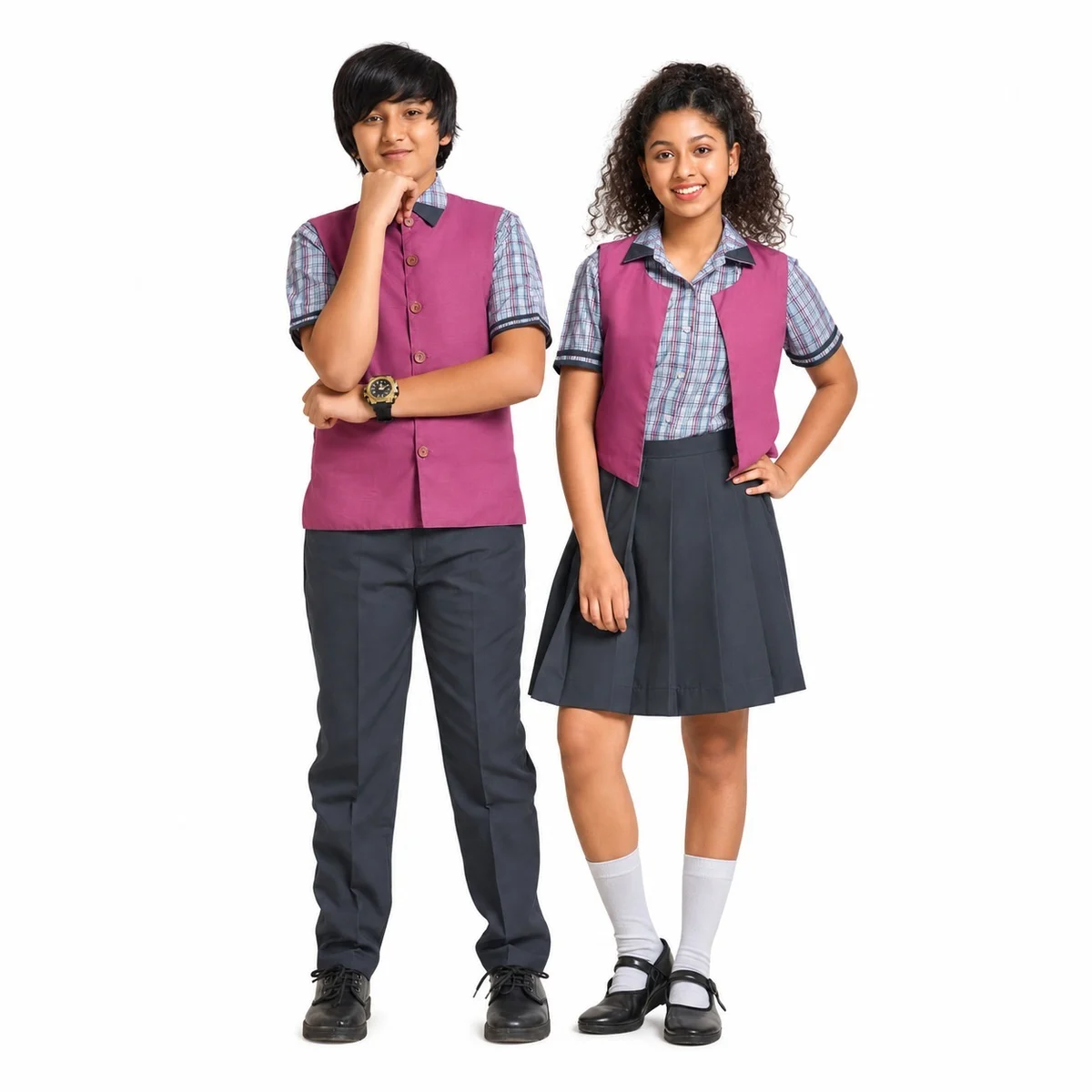 Student Plaid Shirt and Waistcoat Uniform Set