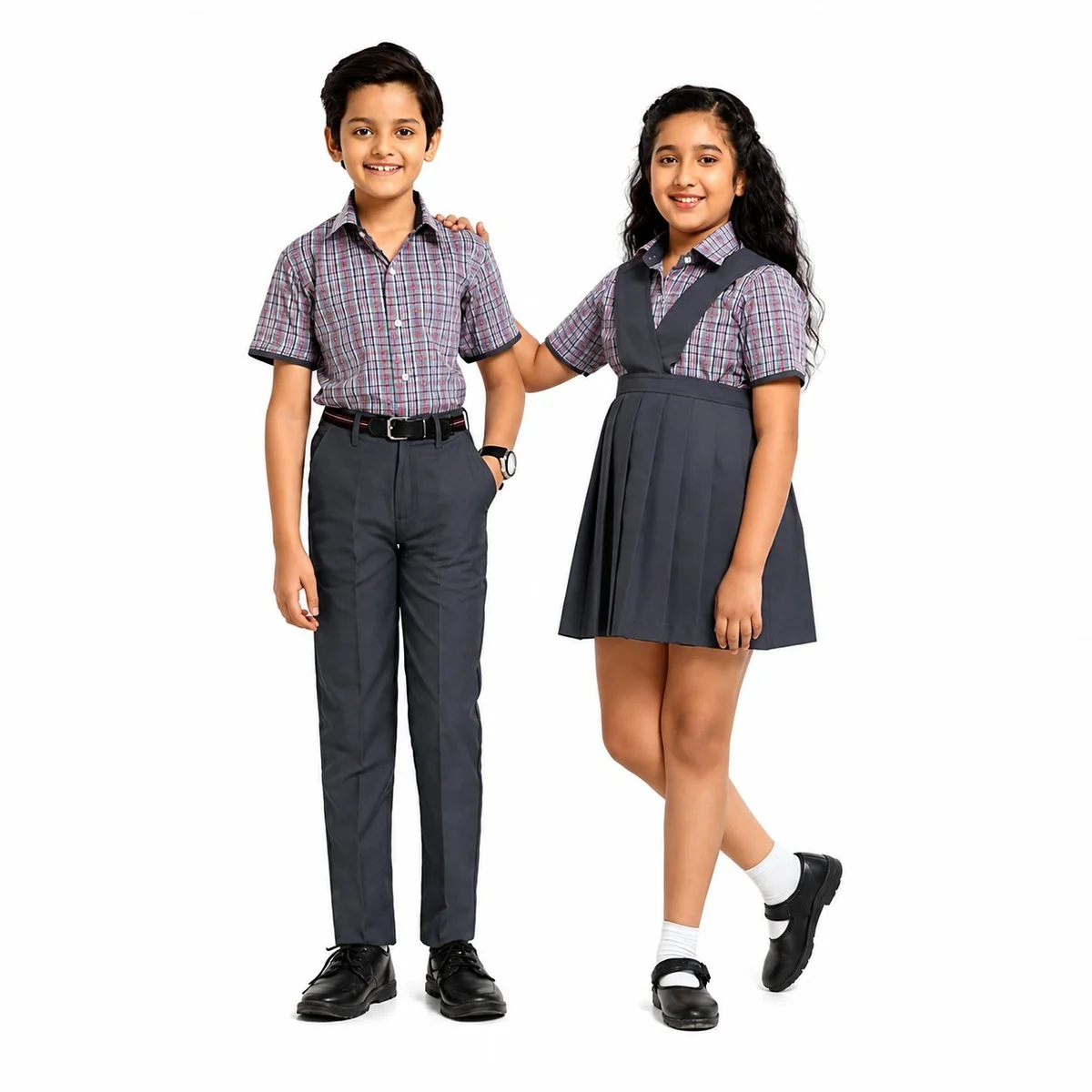 Grey and Checkered School Uniform Set
