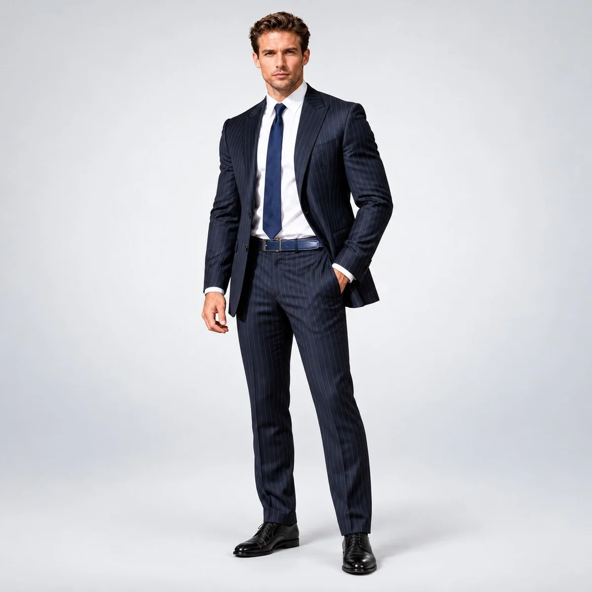 Navy Blue Pinstripe Corporate Formal Suit Set