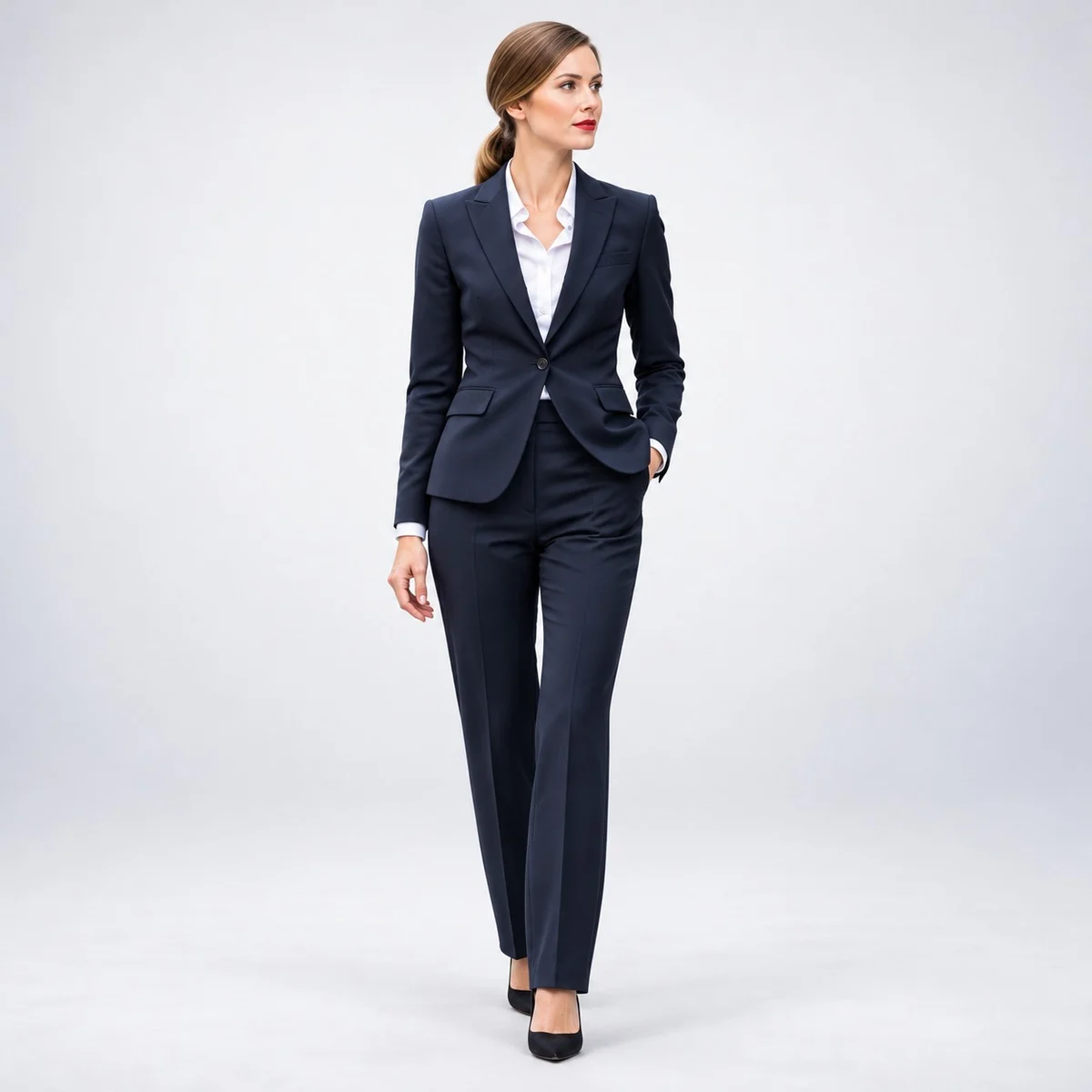 Womens Navy Blue Corporate Trouser Suit Set
